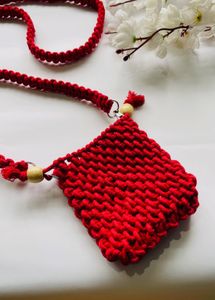 macrame red sling bag