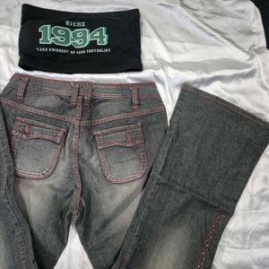 Low Waist Bootcut Denim Jeans Y2k