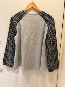 Chic Grey & Plaid Sleeve Top