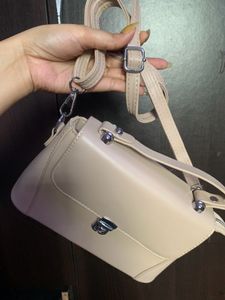 Nude Sling Bag With Silver