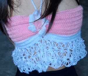 Crochet Pink &amp; White Crop Top