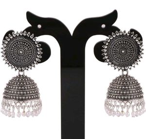 Designer Silver Colour Jhumka Earrings