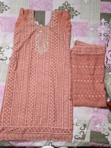 Peach Embroidered Kurta Set