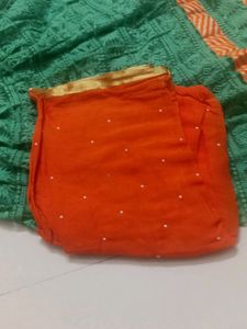 Orange Oodni Green Lehenga