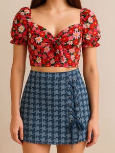 Tie Up Floral Top & Skirt