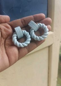Pastel Blue Twisted Hoop Statement Earrings