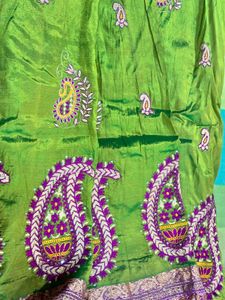Green Violet  Embroidery Sari With Blouse