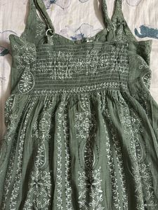 Olive Green Embroidered Sundress