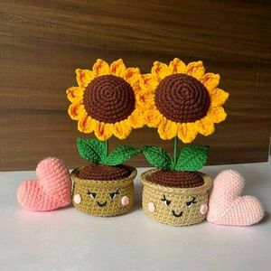 Crochet Hand Made Sunflower Pot