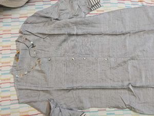 Grey Cotton Silk Kurta