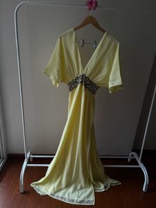 Lime Yellow Plunge Neck Maxi Dress