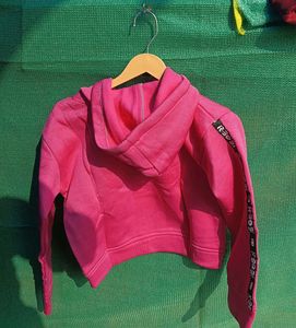 Pink Hoodie with Sleeve Detail ( free size upto M)