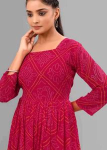 pink bandhini floral kurta dress🩷