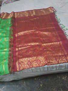 It Is Green Pure Kanjivaram With Big Maroon Silk