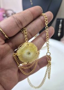 Raw Solar Agate Stone Pendant Necklace