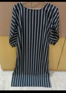 Striped Black Kurta with White Strips