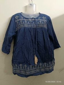 Navy Blue Xxl Top With Tassels (Pure Cotton)