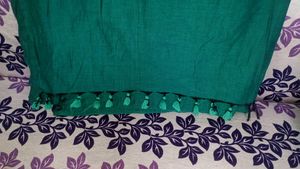 Solid Pure Khadi Cotton Saree With Tassels Attache