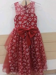 Deep Red Colour Party Gown For 6-9