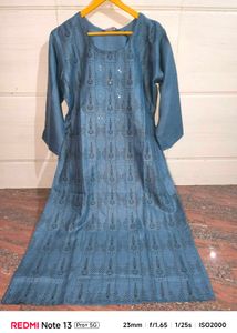 Elegant Blue Printed Kurtio Xl