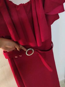 Red Off-Shoulder Ruffle Dress