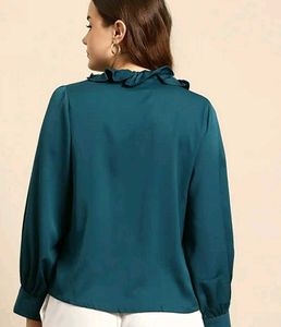 Elegant Teal Tie-Neck Blouse