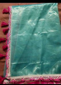 Aqua Blue supernet Saree with blouse piece