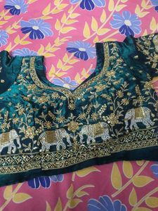 Mid Green color Hand Embroidery work Lehenga