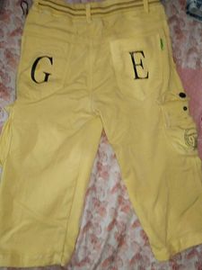 Yellow Cargo Capri Pants