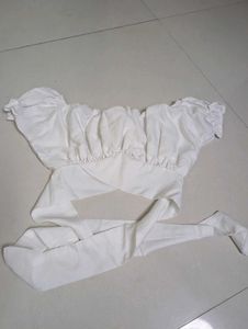 White Off-Shoulder Tie Top