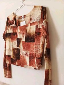 Patterned Long Sleeve Crop Top