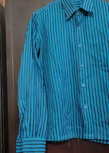 Blue Color Black Striped Casual Shirt For 38 Chest