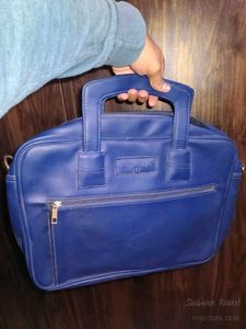 Sleek Blue Vegan Leather unused Laptop Briefcase -