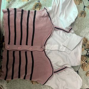 Striped Knit Top & Blouse Set