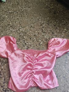 Pink Satin Puff Sleeve Top