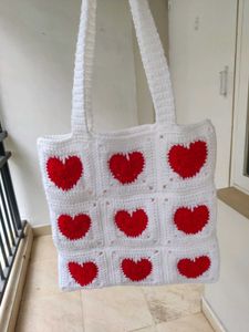 Crochet Heart Tote Bag