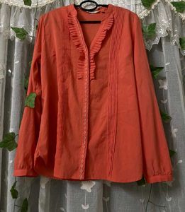 Coral Ruffle Blouse