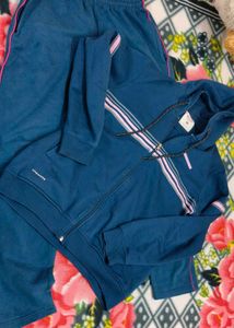 💙 Fleece-Lined Tracksuit - Navy/Pink Stripes 💙