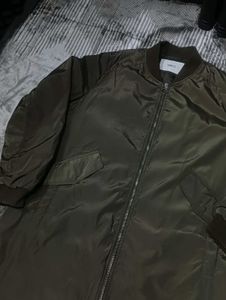 Olive Green Longline Bomber Jacket