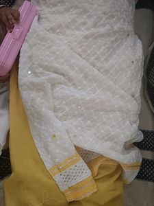 White And Yellow Suit Set With Dupatta