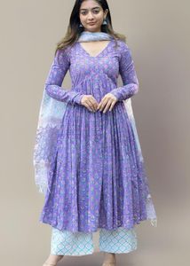 Women Printed Anarkali Kurta and Pant & Duppata