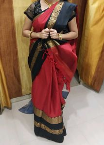Red Black Saree With Blouse Piece
