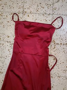 Red Satin Slit dress