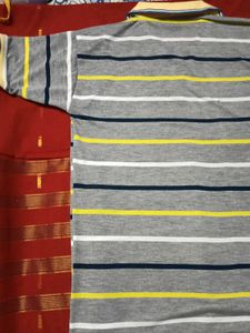 Striped Tee - Gray, White, Navy, Yellow T-shirt
