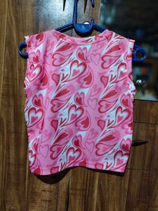 Pink Heart Print Sleeveless Top Combo Of Both New
