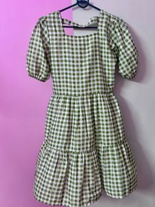 Green Gingham Tiered Dress