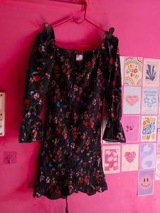 Blackhath Black Floral Print Peplum Dress