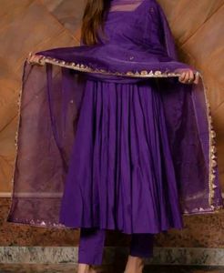 Purple Puff Sleeve Kurta set With Duppttaa