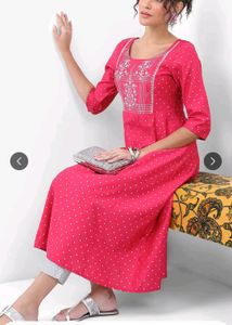 Vishudh Brand Pink Threadwork Kurta Xxl