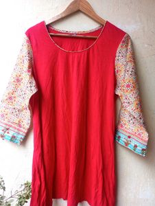 Red Sleeves Printed Kurta (Women)